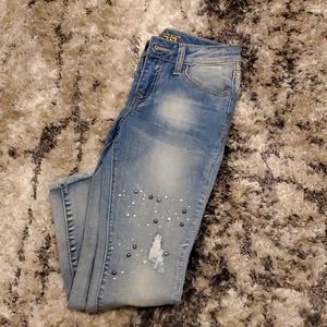 Jeweled girls ripped jeans